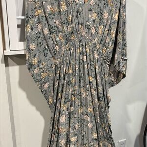 NATURAL LIFE Floral Long Sleeve Dress - Gray and Yellow